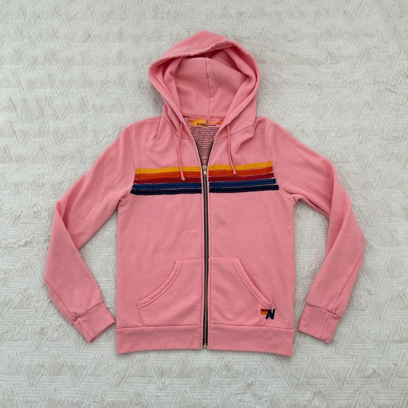 Aviator Nation Sweaters Worn Once Aviator Nation Pink 5 Stripe Zip Up Hoodie In Blush Poshmark